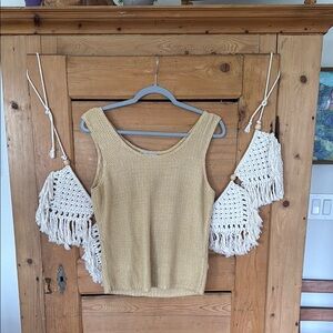 Carlisle Vintage Women's Sleeveless Knit Tank Top Beige Rayon/Cotton Blend M